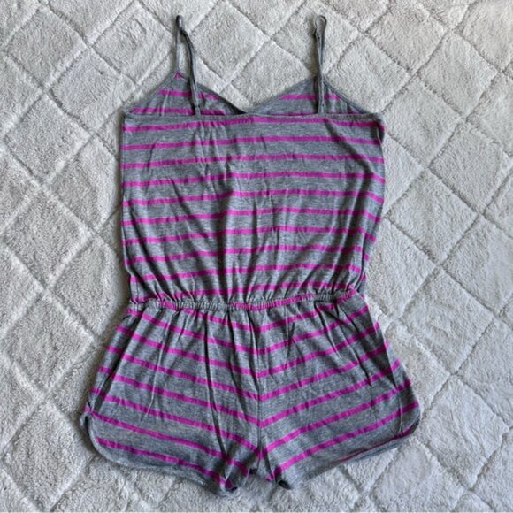 Victoria's Secret PINK | Gray and Pink Striped Romper | Size Medium - Picture 3 of 10